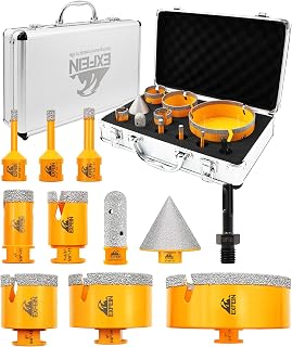 Tile Hole Saw Kit 11pcs - Diamond Core Drill Bits Set (6/8/10/25/35/50/75/125mm) & Adapter for Tile Marble Granite with 4/5" Diamond Finger Bit and 2" Chamfer Bit Trimming Holes