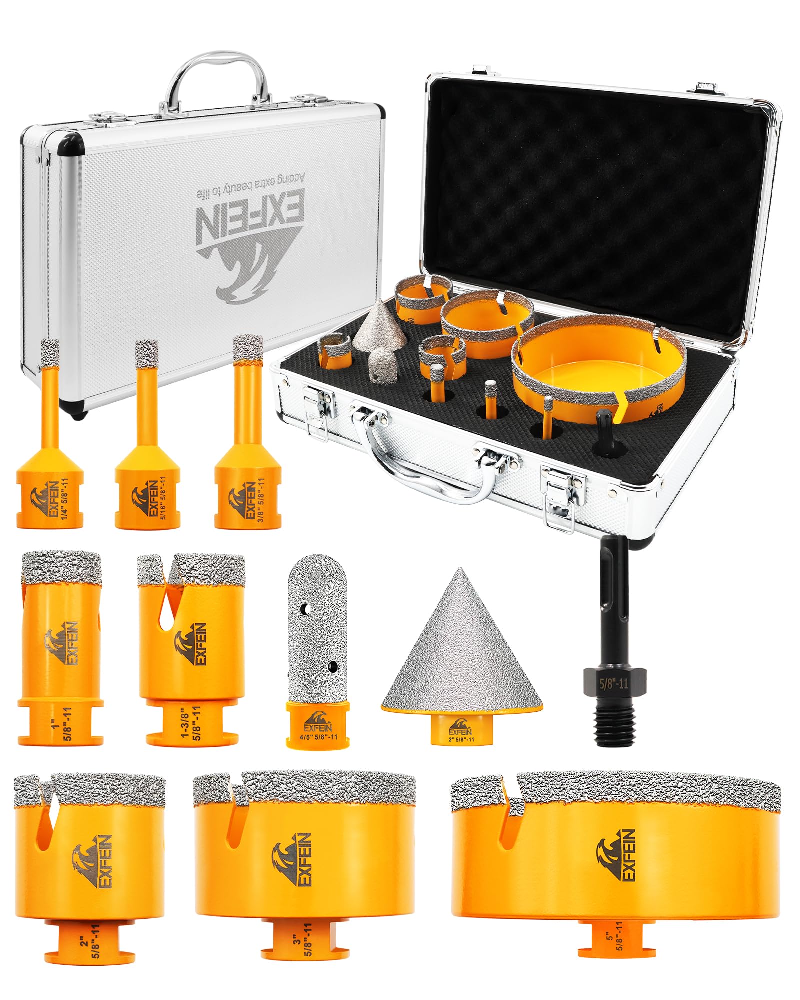 Tile Hole Saw Kit 11pcs - Diamond Core Drill Bits Set (6/8/10/25/35/50/75/125mm)
