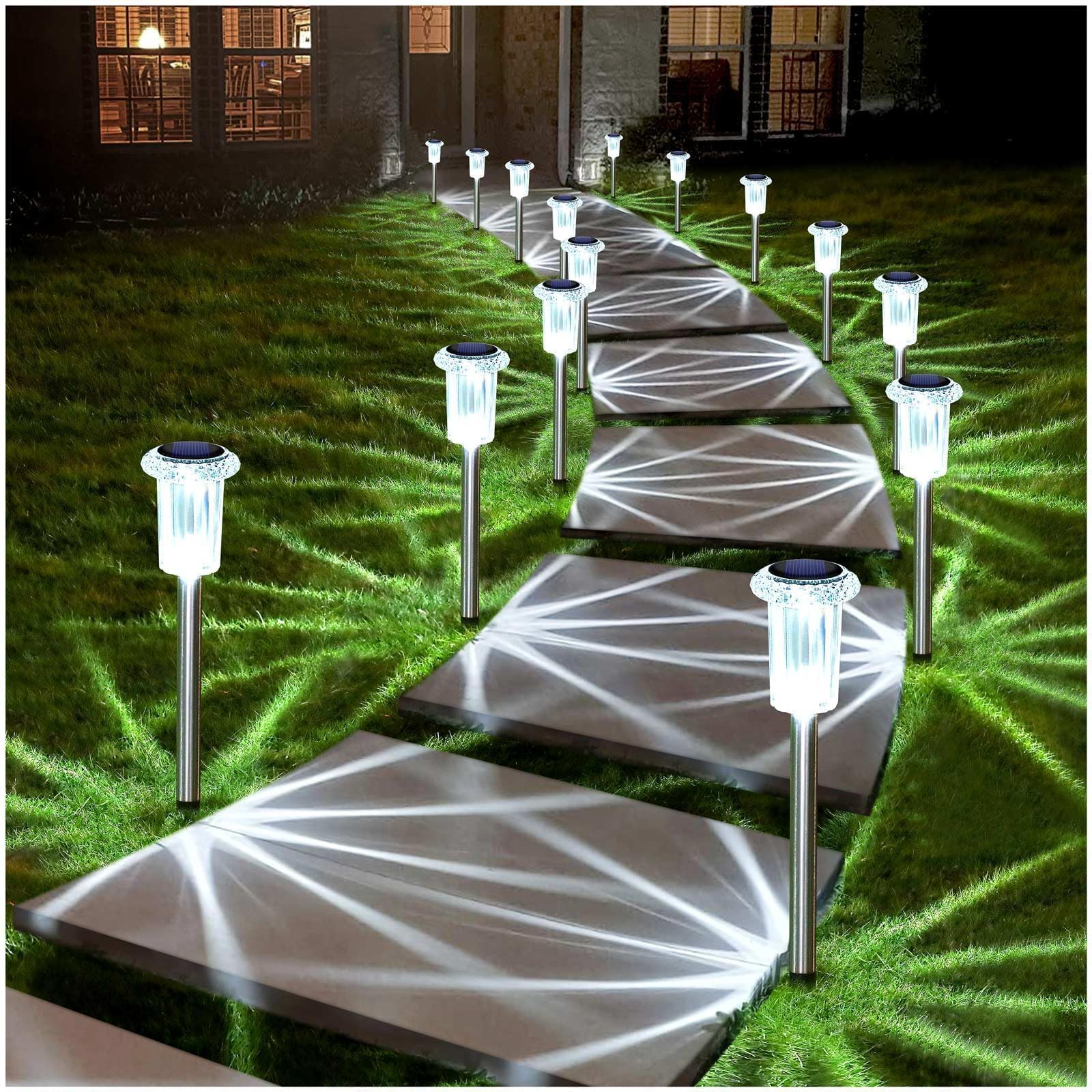 DenicMic Solar Lights Outdoor Waterproof 10 Pack Pathway Lights Cool White | Sta