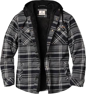 Legendary Whitetails メンズ フード付き格子柄フランネルベルベル裏地シャツジャケット, Bear's Denチェック柄。, 3X-Large Big
