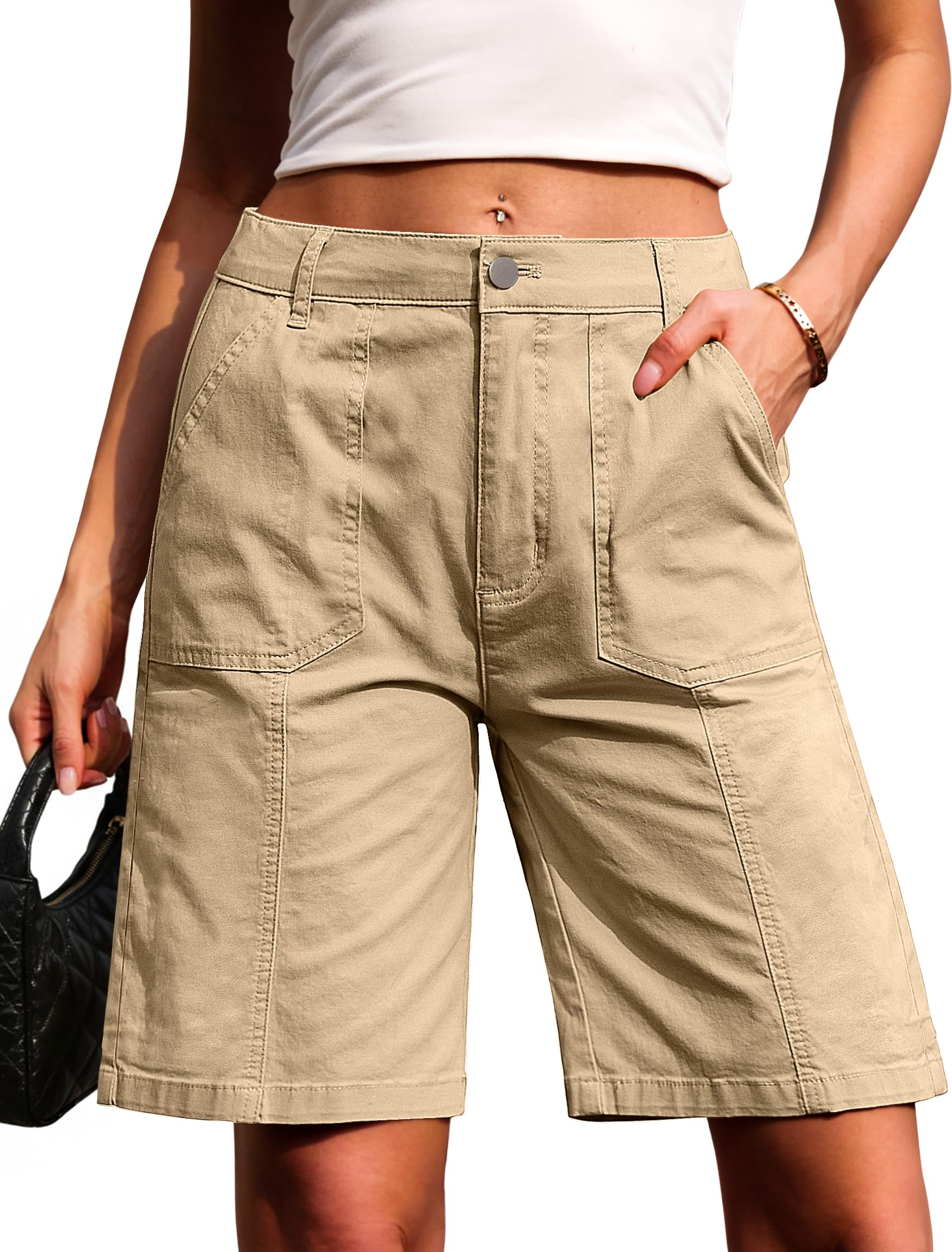 Eddoyee Bermuda Shorts for Women Long Knee Length Jean Shorts Denim Stretchy Cot