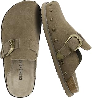 CUSHIONAIRE Bronco Slip On Mule Women's Genuine Suede Clogs with Adjustable Buckle and Studded Details, Elegant Autumn Shoes for Women