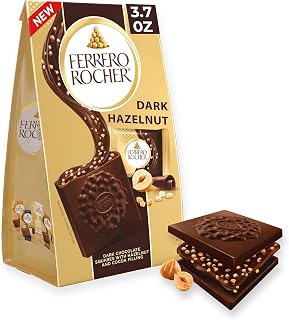 Ferrero Rocher Dark Chocolate Hazelnut chocolate squares, 3.7 oz | Individually wrapped dark hazelnut chocolate candy squares with a cocoa filling, for sharing, gifting and snacking