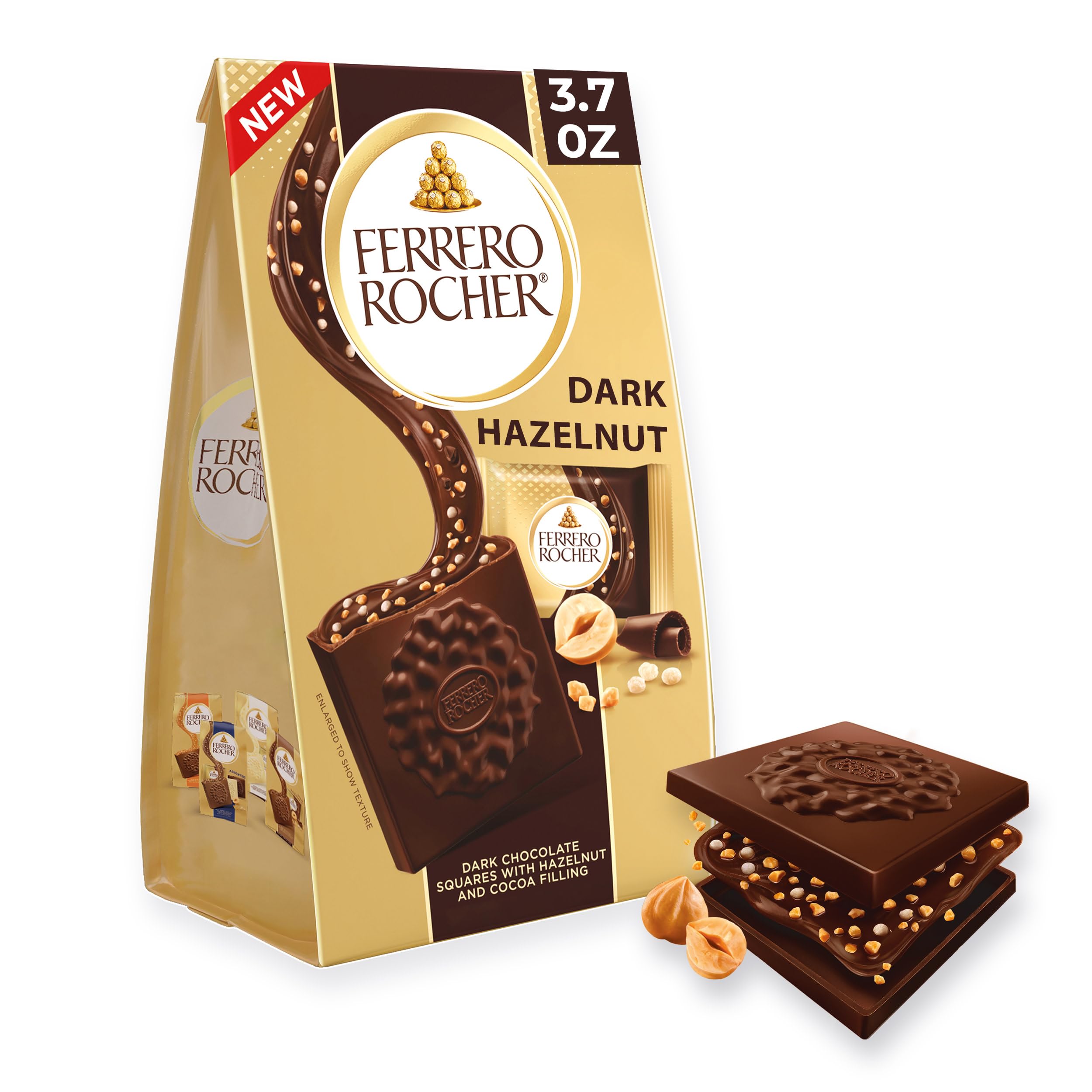 Ferrero Rocher Dark Chocolate Hazelnut chocolate squares, 3.7 oz | Individually 