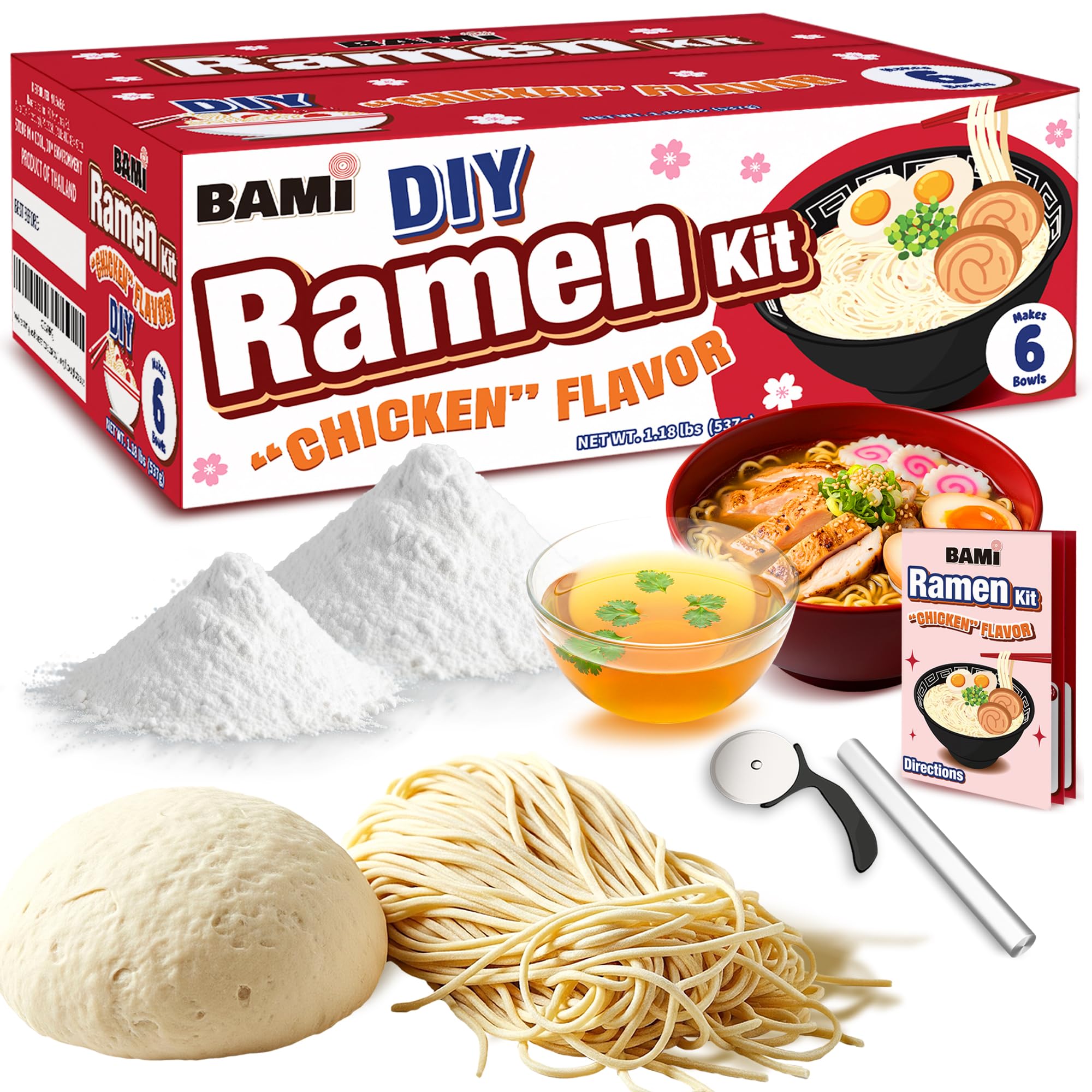 Ramen Kit DIY Japanese Fresh Ramen Noodles With Broth Chicken Flavor (makes 6 bo