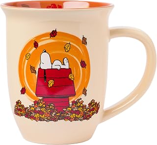 Silver Buffalo Peanuts Snoopy Fall Leaf, Wide Rim Ceramic Mug, 16oz | Leaves are Falling, Autumn is Calling, 0.47 Liters