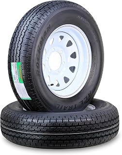 ROCKMAN Trailer Tire Wheel ST225/75R15 10PR E 117M 6X5.5 White Spoke Rim,S2 | 6 Lug on 5.5" PCD Rim Assembly Load Range E