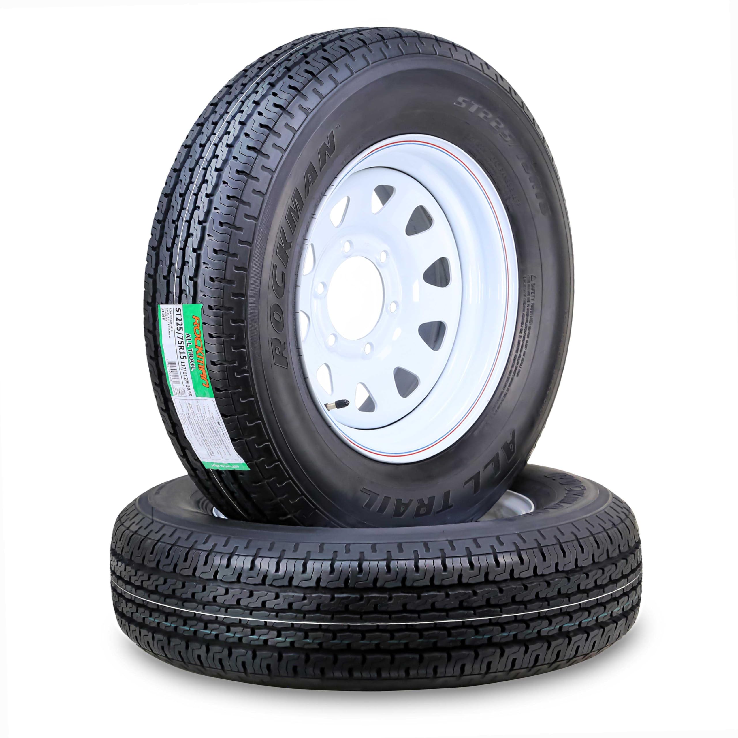 ROCKMAN Trailer Tire Wheel ST225/75R15 10PR E 117M 6X5.5 White Spoke Rim,S2 | 6 