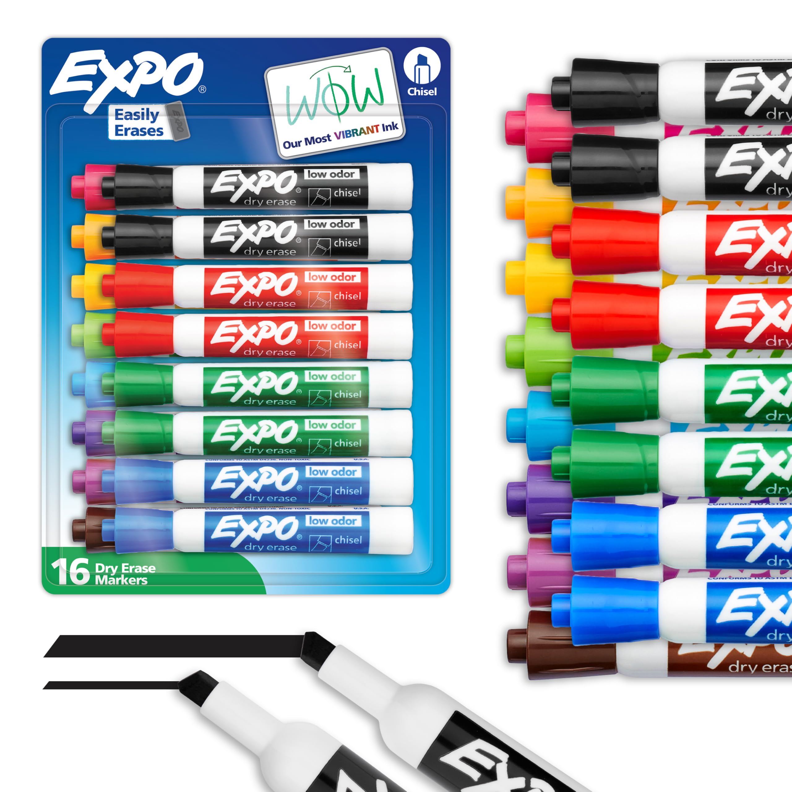 Expo Dry Erase Markers, Whiteboard Markers with Low Odour Ink, Chisel Tip, Assor