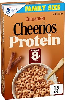 Cheerios Protein Cereal, Cinnamon, 8g Protein, Family Size, 15 oz | Oat & Pea Protein Blend, Gluten Free, 12g Whole Grain, No Artificial Colors or Flavors