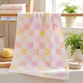 Face Cloths, Soft Wash Cloth for Washing Face, Lightweight Plaid Cotton Face Towels, Quick Dry Absorbent Facial Cleansing Cloths, for Bathroom Daily Skincare, Pink Checkered Design(9.8 x 19.7 Inch)