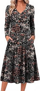 Zeagoo Dresses for Womens Long Sleeve Midi Dress Fall Casual A Line Dress