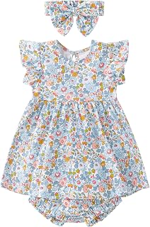 pureborn Vestido para bebé con manga corta y larga con funda para pañales, azul (Floral Blue), 0-3 meses