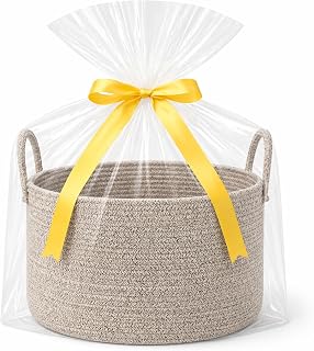 SweetMemo Big Gift Basket Empty Kit, Large Woven Rope Storage Basket, Beige | Includes Gift Bag and Ribbon, Premium Woven Rope, Soft Yet Structured, Reusable for Throw Blankets, Kids and Nursery Storage