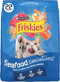 Friskies Purina Seafood Sensations Dry Cat Food, 22 lb Bag | Crunchy cat kibble with salmon, tuna and shrimp flavors, with protein for healthy muscles and fatty acids for skin and coat