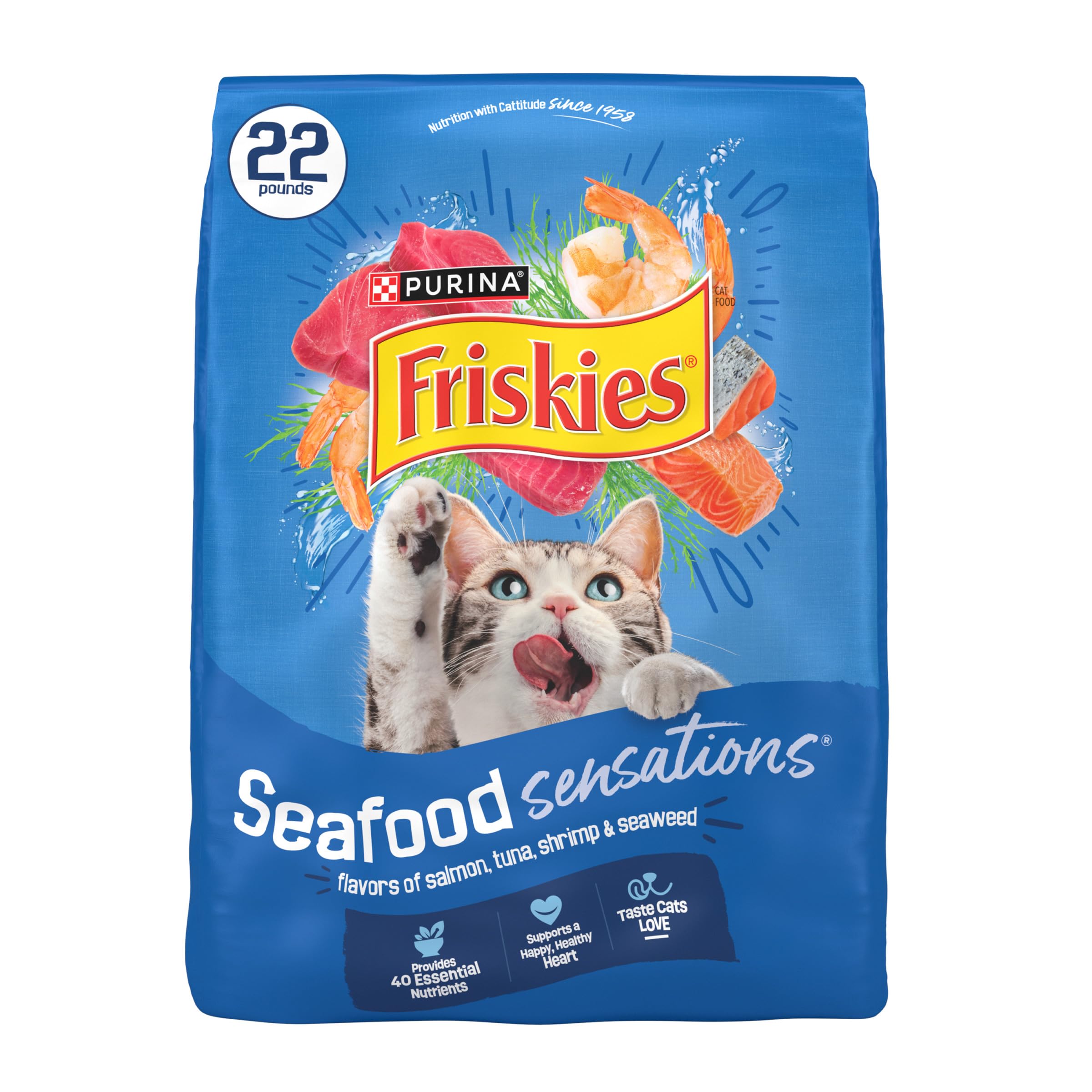 Friskies Purina Seafood Sensations Dry Cat Food, 22 lb Bag | Crunchy cat kibble 