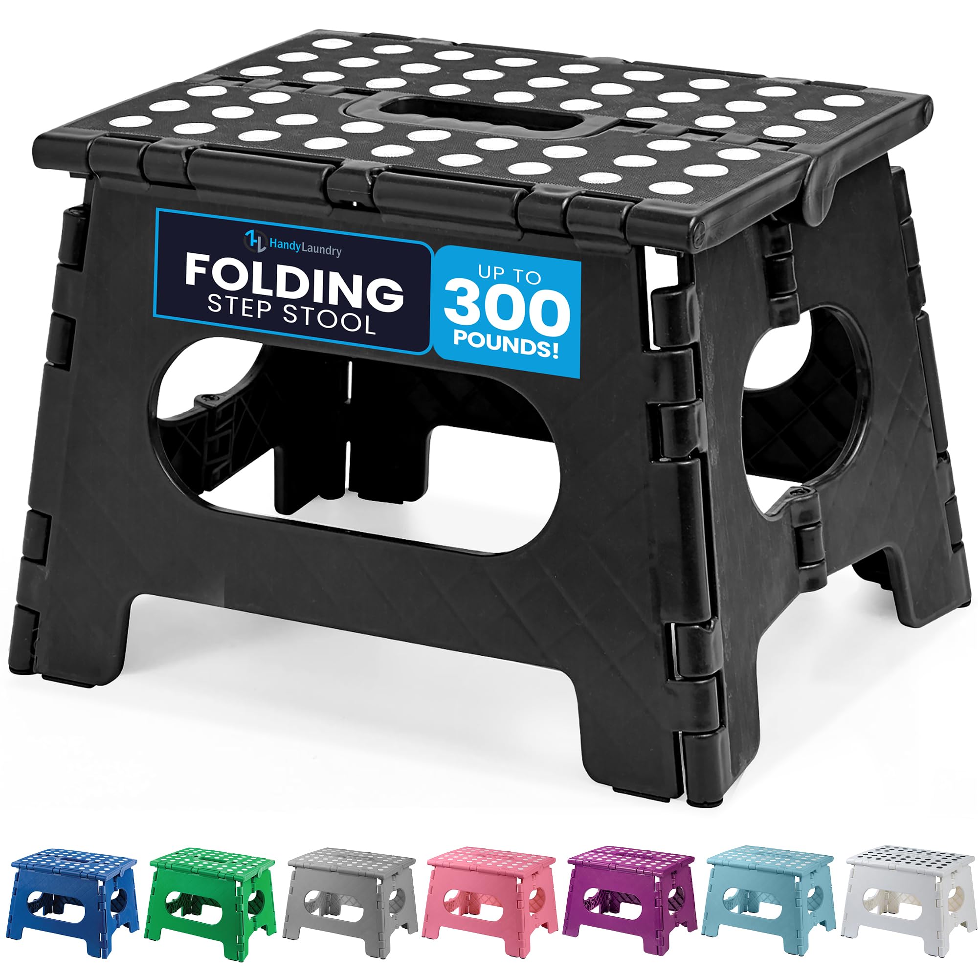 Handy Laundry Folding Step Stool 9 Inch, Black, Non-Slip Holds 300 lbs | 9 Inch,