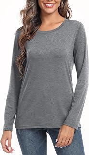 PRIMODA Women's Crew Neck Long Sleeve Shirts Basic Loose Fit Layering Tops