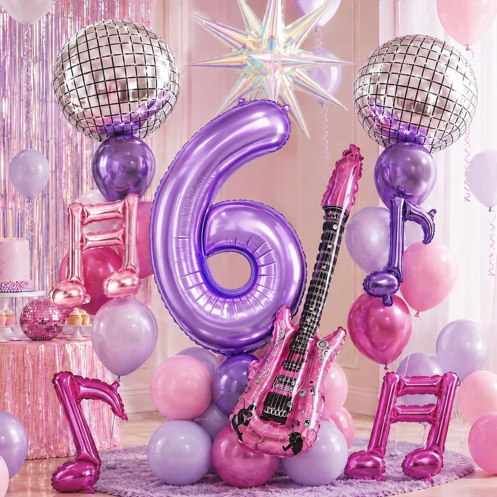 6th Kpop Birthday Decorations Girls, Purple Pink 40 Inch Number 6 Balloon | K po
