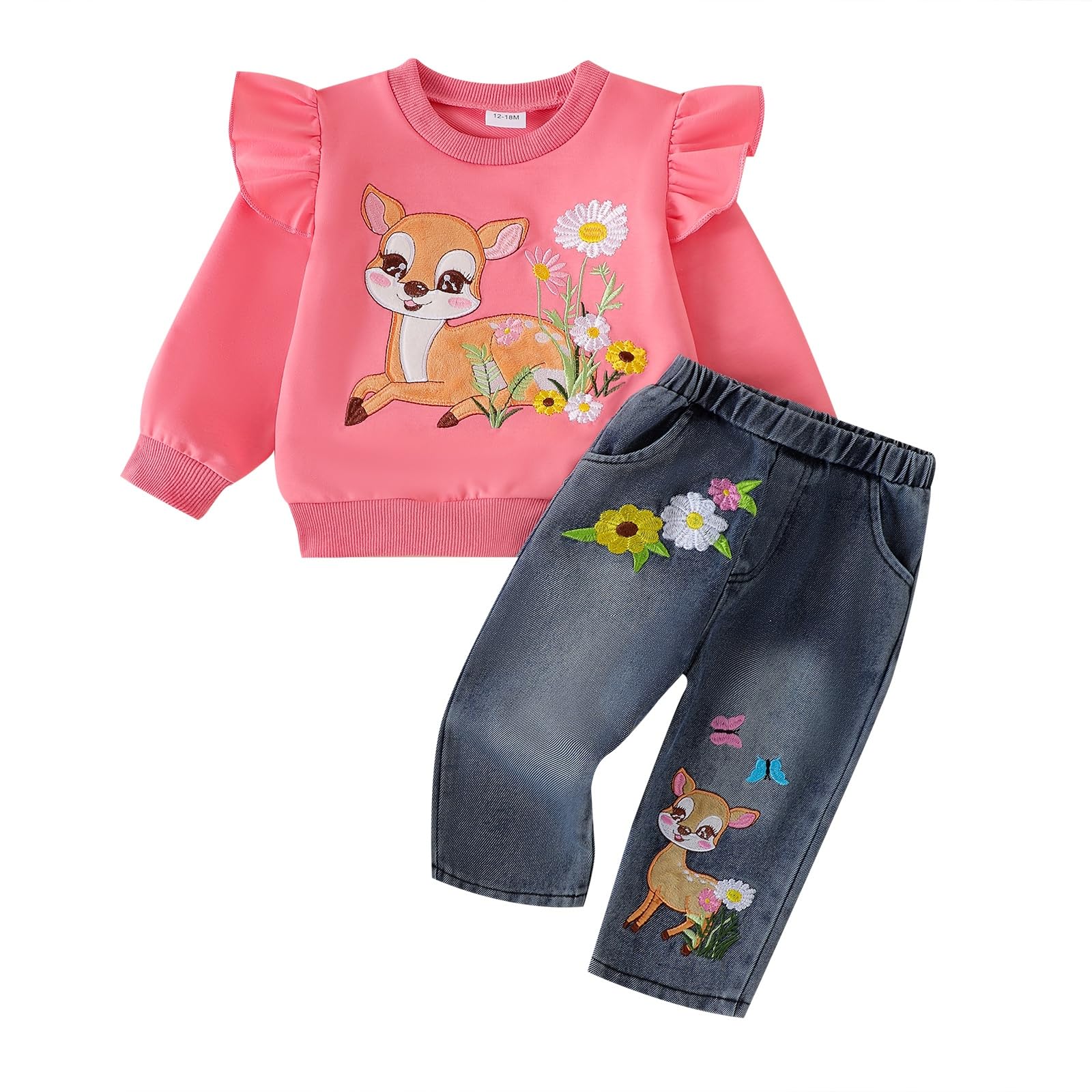 Toddler Clothes for Girls,2 Piece Animal Sweatshirt and Jeans, 1-5T