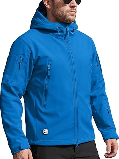 FREE SOLDIER Men's Softshell Jacket Military Softshell Jackets Outdoor Fleece Lining Windproof Waterproof Hooded Tactical Jackets Warm Multi Pockets for Hunting Hiking Men