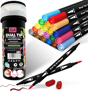G4GADGET Dual Tip Brush Pens 18 Pack | Fine & Brush Tip Colouring Pens for Adults & Kids | Art Markers for Colouring Books, Sketching, Calligraphy, and Drawing | Felt Tip Colouring Pens Set
