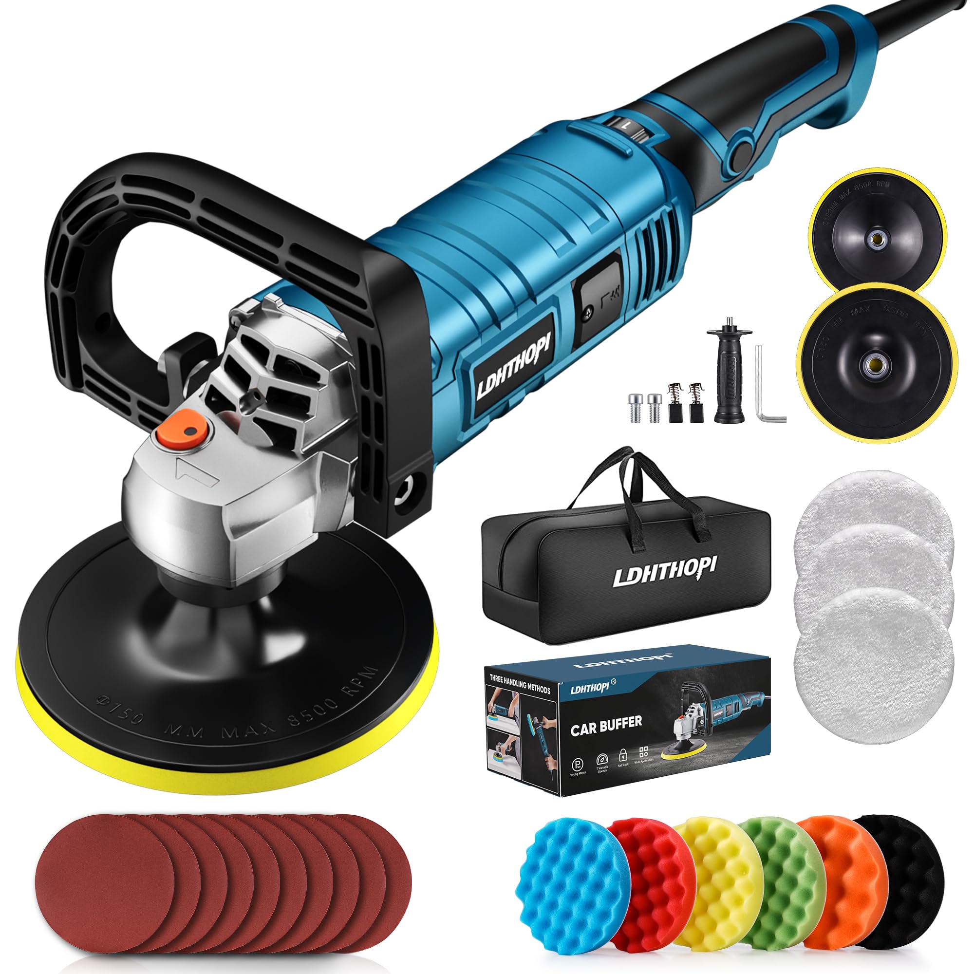 LDHTHOPI Buffer Polisher, 1600W 7 Inch/6 Inch Rotary Buffer Polisher Waxer, 7 Va