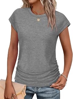 SAMPEEL Camisetas de verano para mujer, de moda, 2025, fruncidas, de manga corta, cuello redondo, camisetas de moda