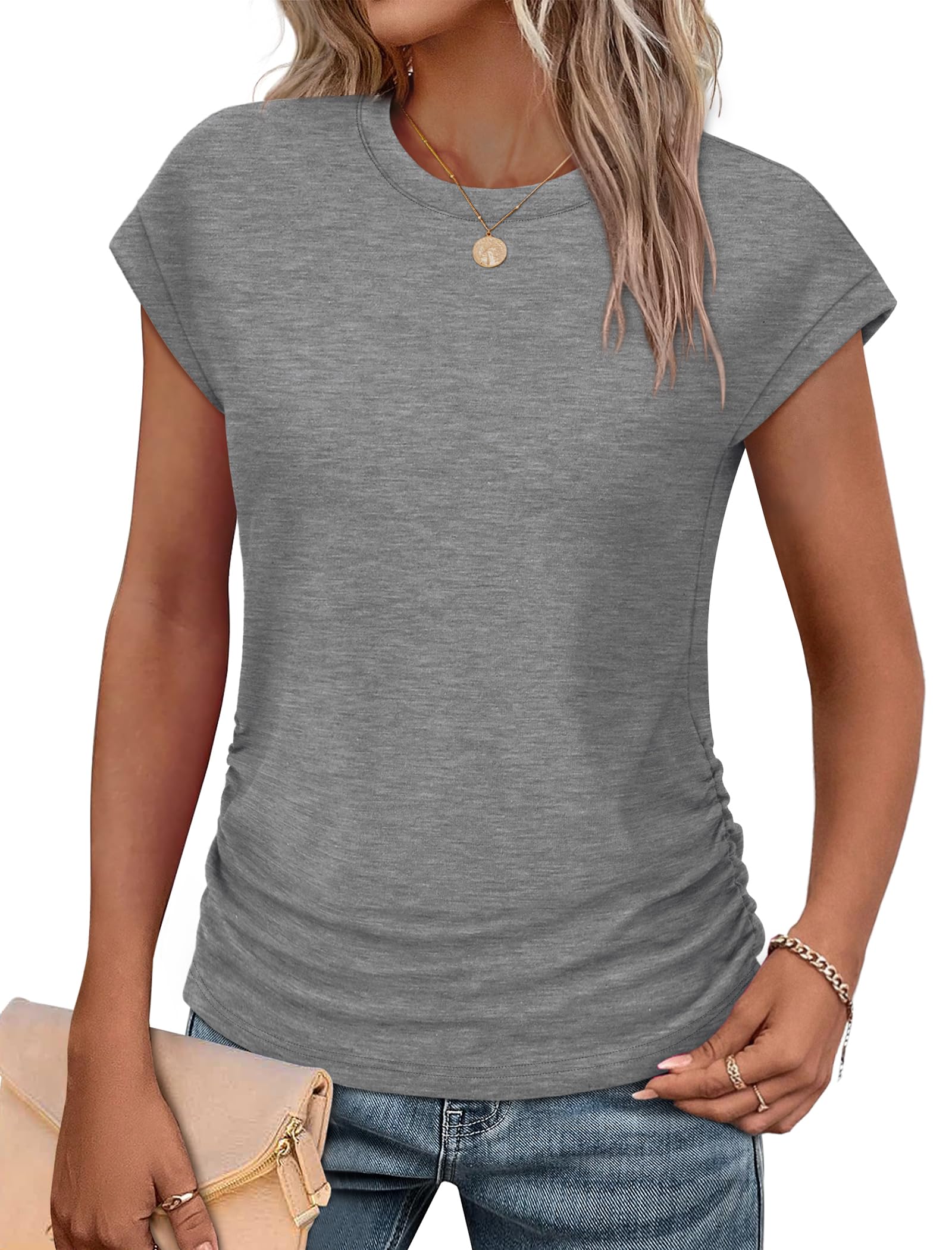 SAMPEEL Camisetas de verano para mujer, de moda, 2025, fruncidas, de manga corta