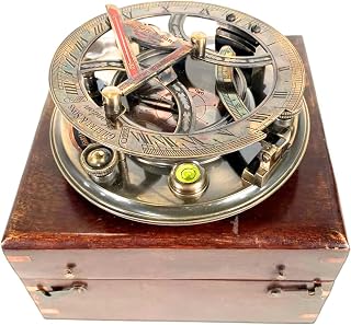 Antique Nautical Big Brass Sundial Compass Gilbert & Sons Retro Wooden Collectible Box