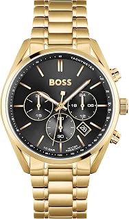 BOSS Men's 44mm Chronograph Quartz Watch Champion Collection with Stainless Steel or Leather Bracelet, Date Function, 3 Sub-Dials, 10ATM Water Resistance