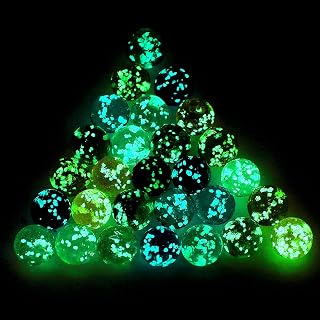 Skylety 20 Pcs Glow in the Dark Marbles Large Luminous Glass,20 Mm | Handmade Glass with Glitter Stars Inside, Kids Science Toys Party Games Collectible, DIY Vase Filler Aquarium Decoration
