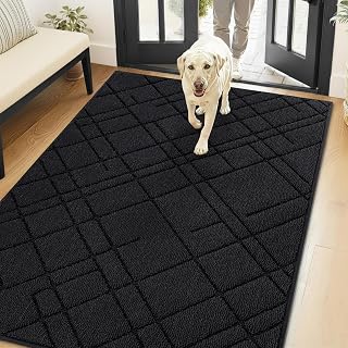 hicorfe Indoor Doormat,Mud Trapper Non-Slip Welcome Door Mat,32"x48",Black | Absorbent Washable Front Back Doormats,Low-Profile Rubber Backing Entryway Rug Inside Floor Mats for Entrance