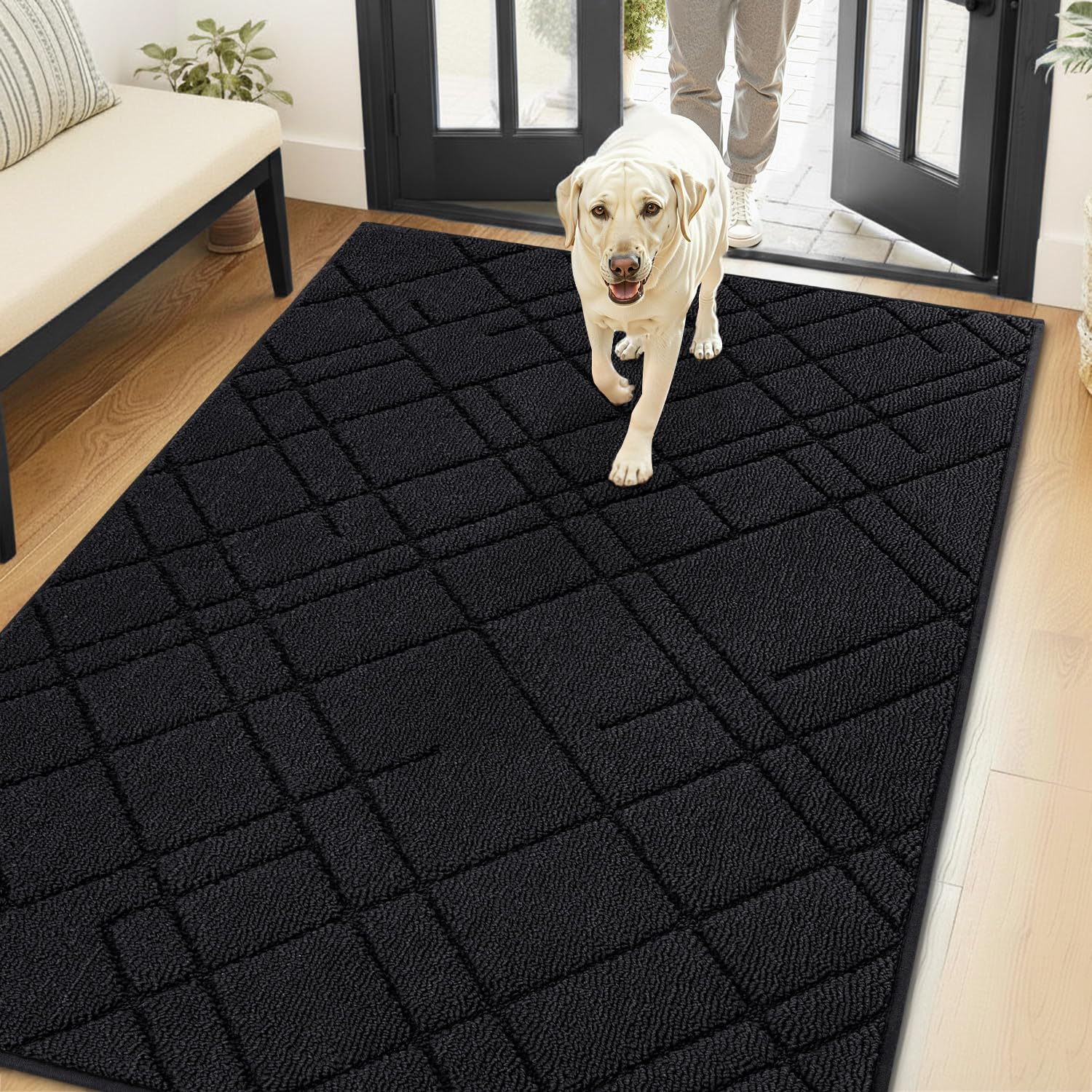 hicorfe Indoor Doormat,Mud Trapper Non-Slip Welcome Door Mat,32"x48",Black | Abs