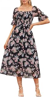 Scarlet Darkness Cottagecore Floral Dress Women Summer Midi Dresses