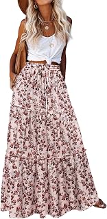 Hotouch Women's Long Skirt Summer High Waist A-Line Skirts Elegant