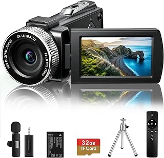 Rumyums 4K Ultra HD Camcorder, Video Camera with Auto/Manual/Fixed Focus, Wireless Lavalier Microphone, Tripod & Remote Control, 3 Inch Touchscreen Vlog Camera for YouTube, Travel & Family Recording