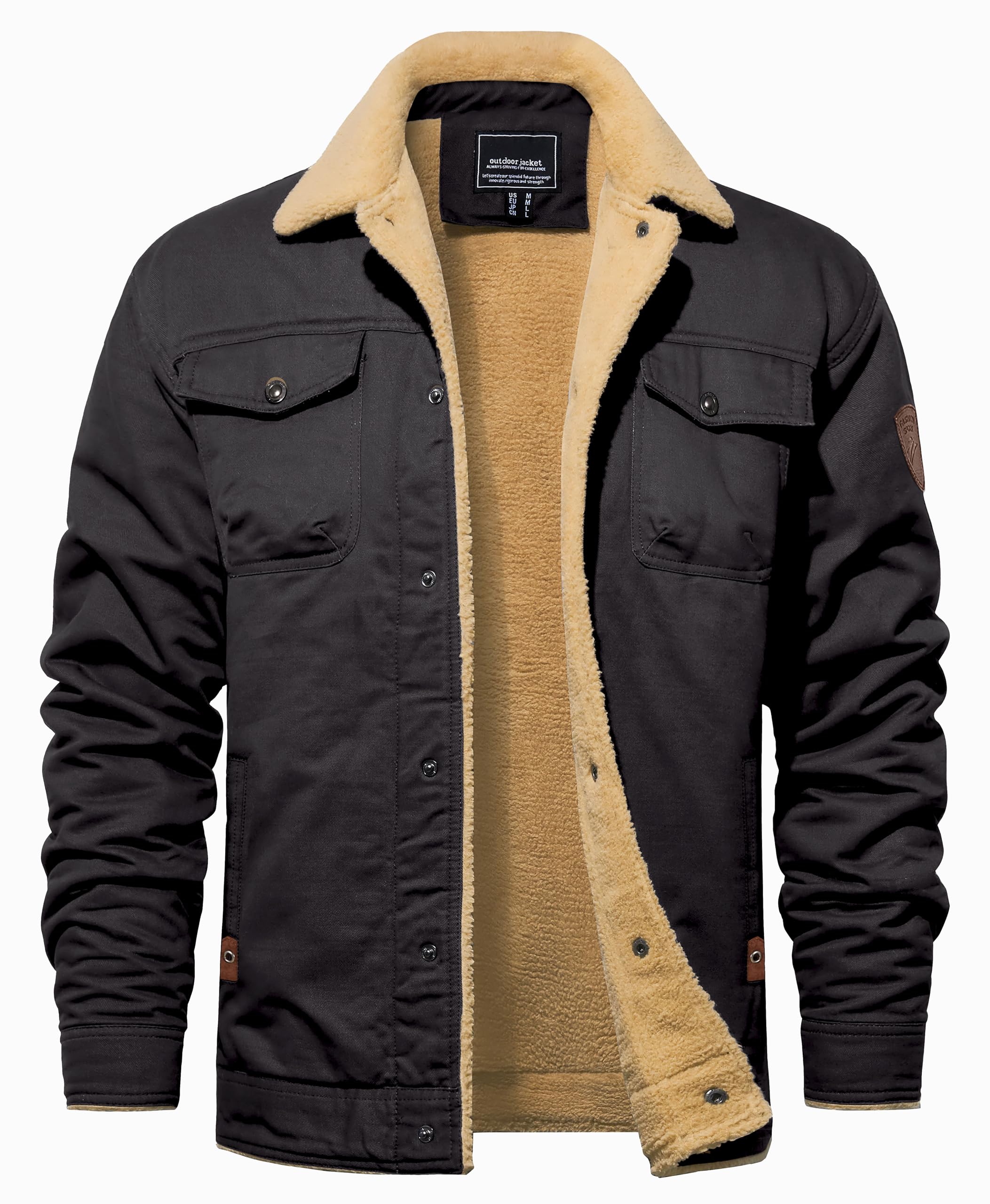 TACVASEN Men's Cotton Jackets Winter Fleece Lined Casual Warm Cargo Coat Snaps W