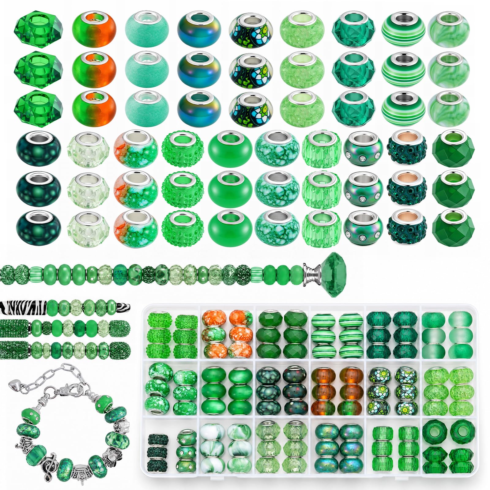 VICTLOV European Large Hole Spacer Charm Beads for DIY Bracelet Jewelry Making, 