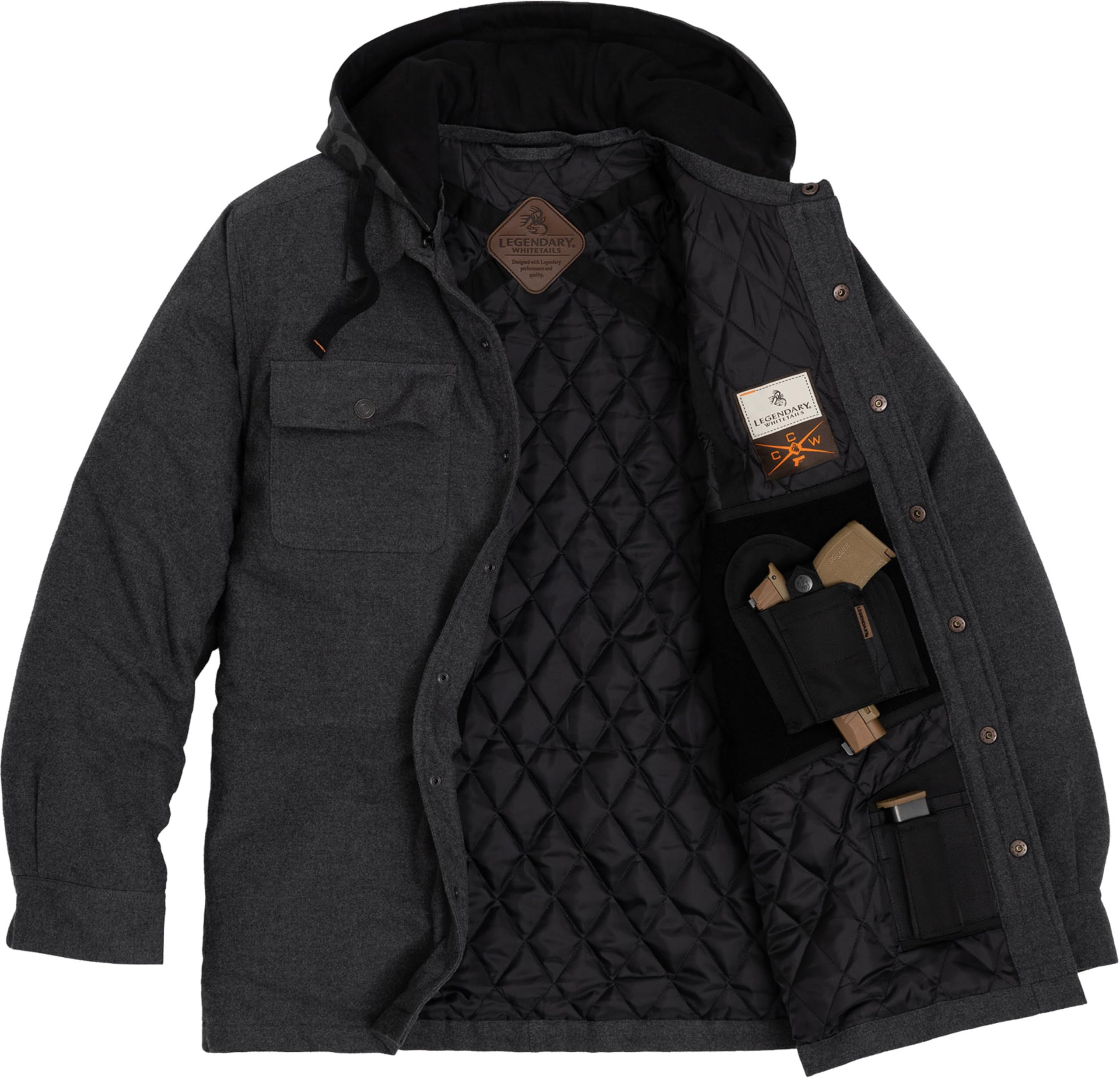 Legendary Whitetails Men's Polyfill Quilted Flannel Shirt Jacket with Hood
