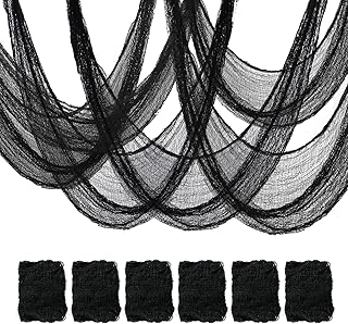 Mcupper 6-Pack 30 x 72 inches Halloween Creepy Cloth Decorations, Black | Halloween Gauze Fabric for Spooky Party, Haunted House, Indoor, Outdoor, Yard Decor