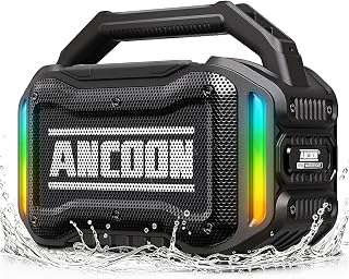 ANCOON Speakers Bluetooth Wireless: 80W(Peak) Loud Speaker with Bass | 20H, Rugged, IPX6 Waterproof, Large Jobsite Speakers for Work, Outdoor, Workshop, Garage - Portable Handle with TWS (Black)