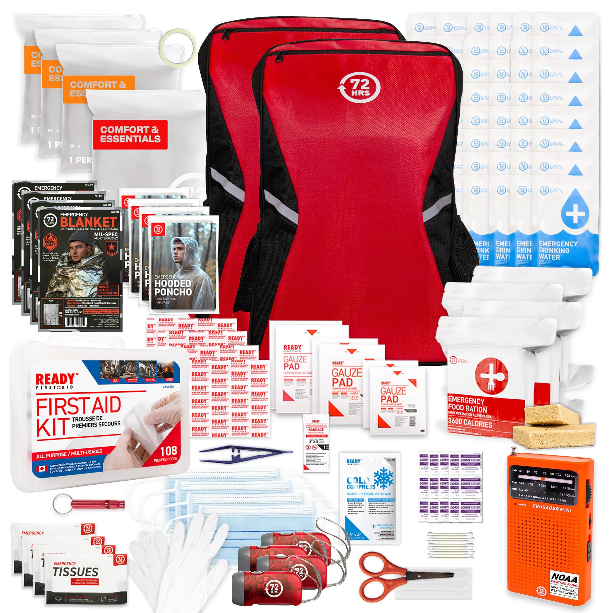 72HRS Essential Emergency Preparedness Kit 3 Day Survival Kit (4 Person-RD) | Em