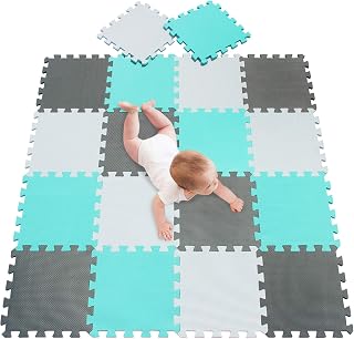 meiqicool Baby Play Mat with EVA Foam Interlocking Puzzle Solid Foam Play Mat for Baby- 18 Tiles Puzzle Floor Play Mat with Shapes & Colors 11.8"x 11.8"