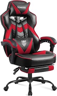 Vonesse Gaming Chair, Reclining Gaming Chairs with Footrest and Massage, High Back Gaming Chairs for Adults with Pocket Spring Cushion, Big and Tall Computer Chair with Lumbar Support (Red/Black)