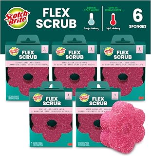 Scotch-Brite Flex Scrub, 6 Sponges, Non-Scratch Dish Sponge with Flexible Shape, Scratch-Free Multipurpose Scrubber for Kitchen, Bathroom, Household Cleaning