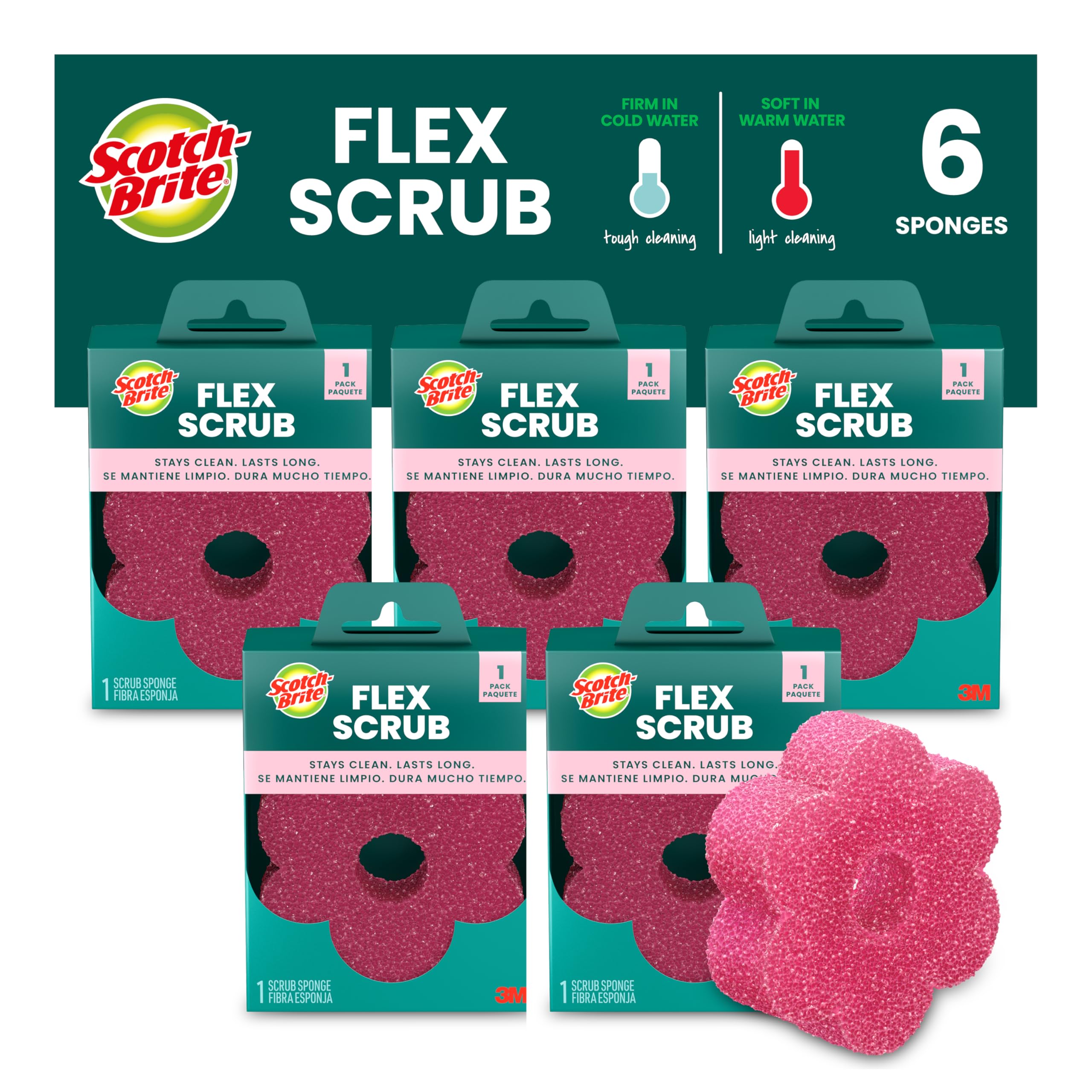 Scotch-Brite Flex Scrub, 6 Sponges, Non-Scratch Dish Sponge with Flexible Shape,