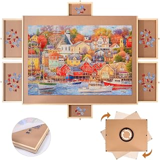 ANNLOV 1500 Pieces Rotating Puzzle Board, 27'' X 35'' Jigsaw Puzzle Table with 6 Drawers & Cover, Portable Wooden Lazy Susan Spinning Puzzle Organizer Trays, Great for Adults