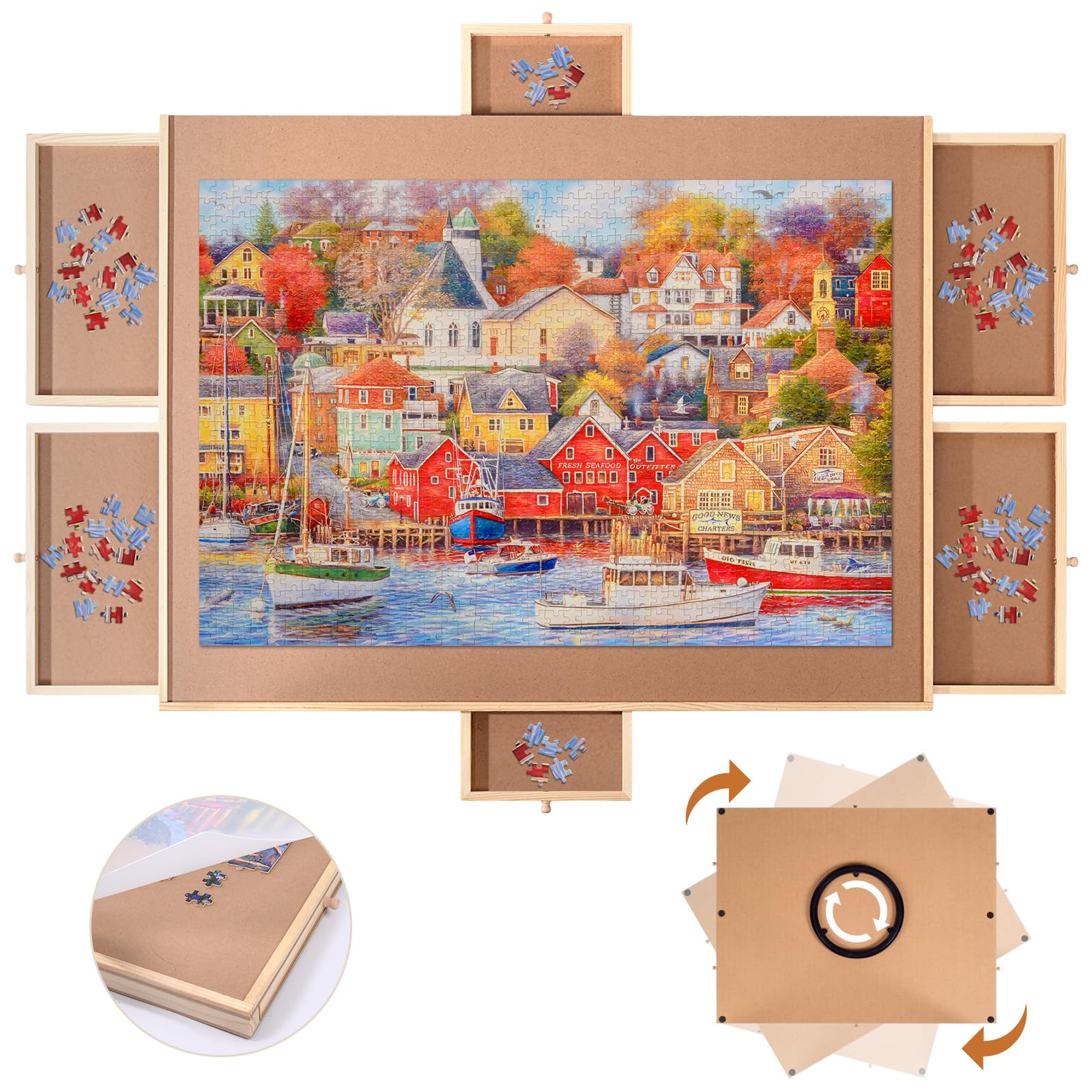 ANNLOV 1500 Pieces Rotating Puzzle Board, 27'' X 35'' Jigsaw Puzzle Table with 6
