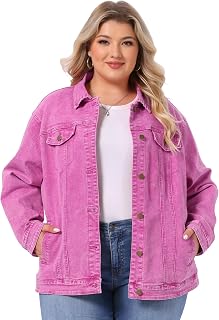 uxcell Women Plus Size Button Stitching Washed Denim Jackets